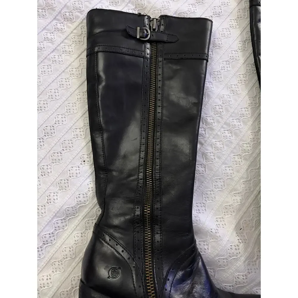 Born Black Leather Tall Riding Boots Side Zip Women's 9.5M Comfort Boots - Picture 10 of 11